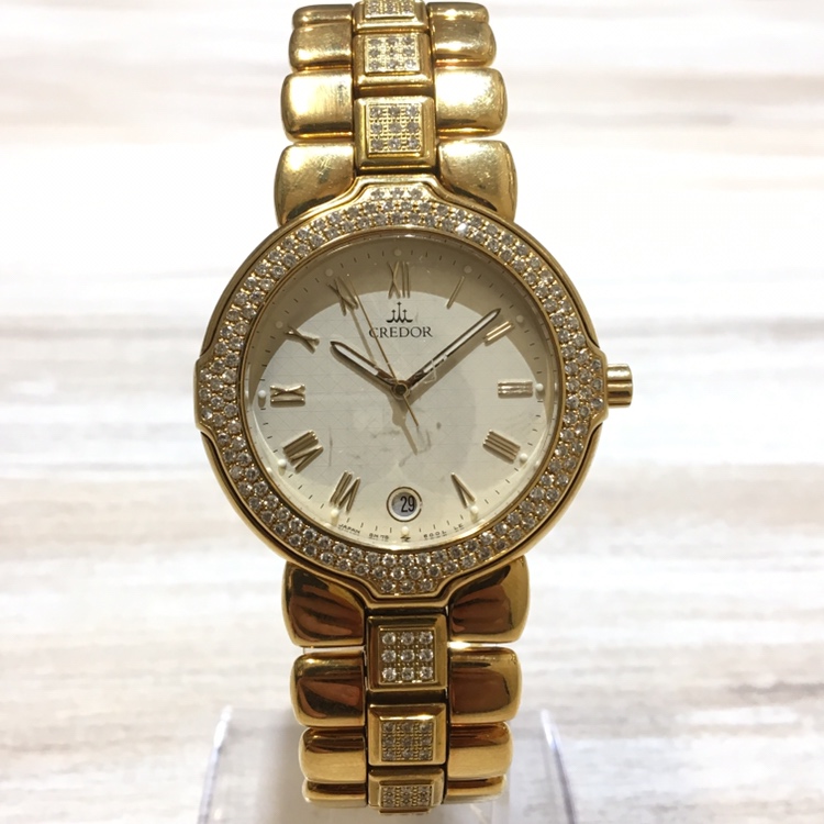 セイコーの750YG クレドール 金無垢 ダイヤモンド ベゼル 腕時計の買取実績です。