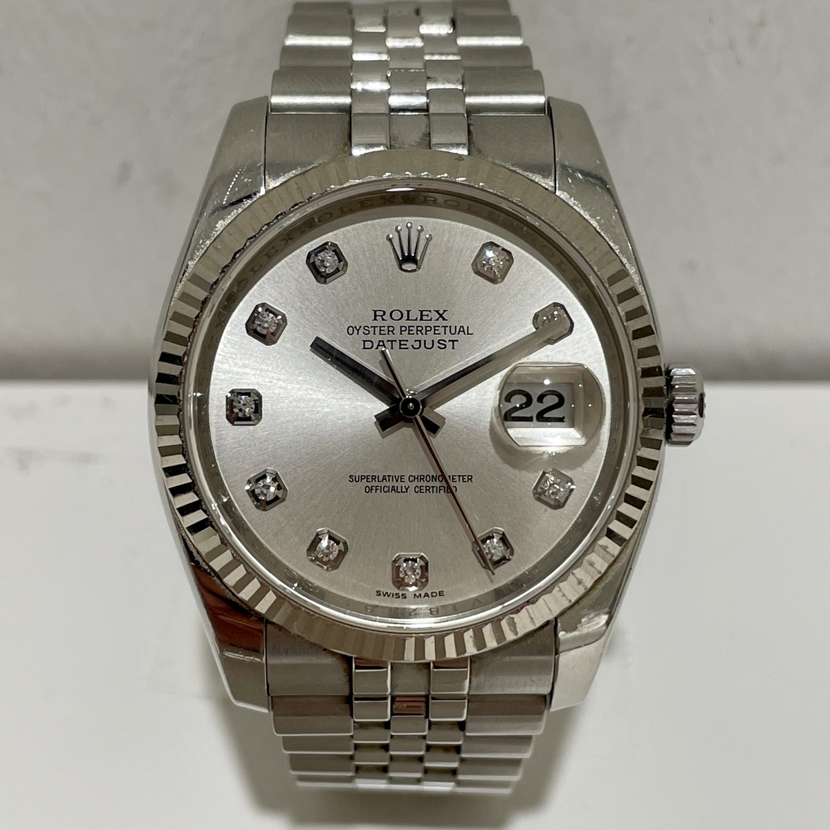 ロレックスのオイスターパーペチュアル SS/WG 116234G V番 自動巻き 腕時計の買取実績です。