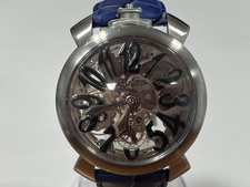 エコスタイル大阪心斎橋店でガガミラノのリューズが破損してしまっている手巻き時計マヌアーレ48を買取しました。状態は使用に支障をきたすジャンク品です。