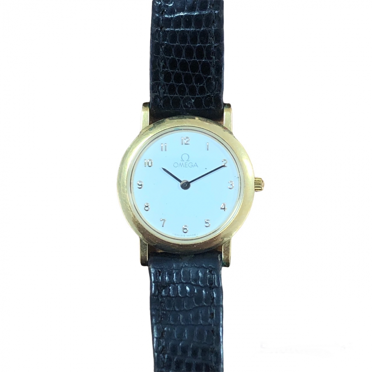 オメガのデビル GP×レザーベルト 白文字盤 レディースクオーツ時計の買取実績です。