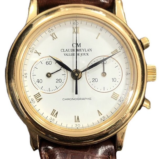 クロードメイランのバルジュー23 白文字盤 裏スケ K18ローズゴールド 手巻クロノグラフ腕時計 ※社外ベルトの買取実績です。
